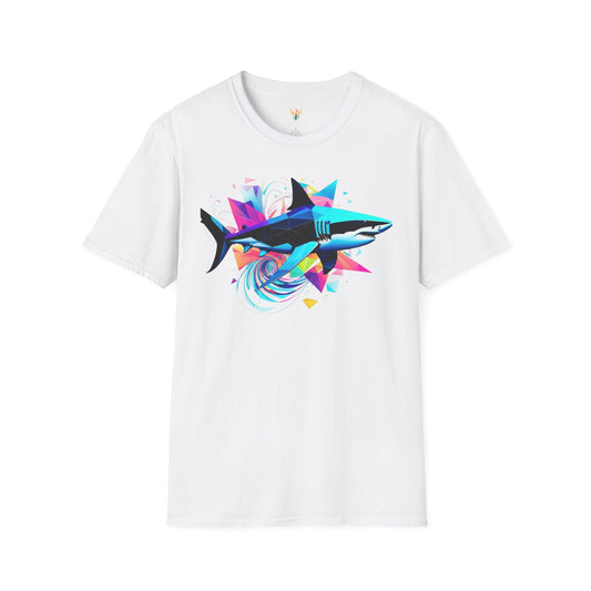Colorful Shark Graphic T-Shirt, Ocean Lover Shirt, Beachwear, Gift for Surfers, Summer Essentials, Unisex Casual Tee
