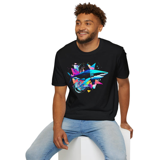 Colorful Shark Graphic T-Shirt, Ocean Lover Shirt, Beachwear, Gift for Surfers, Summer Essentials, Unisex Casual Tee